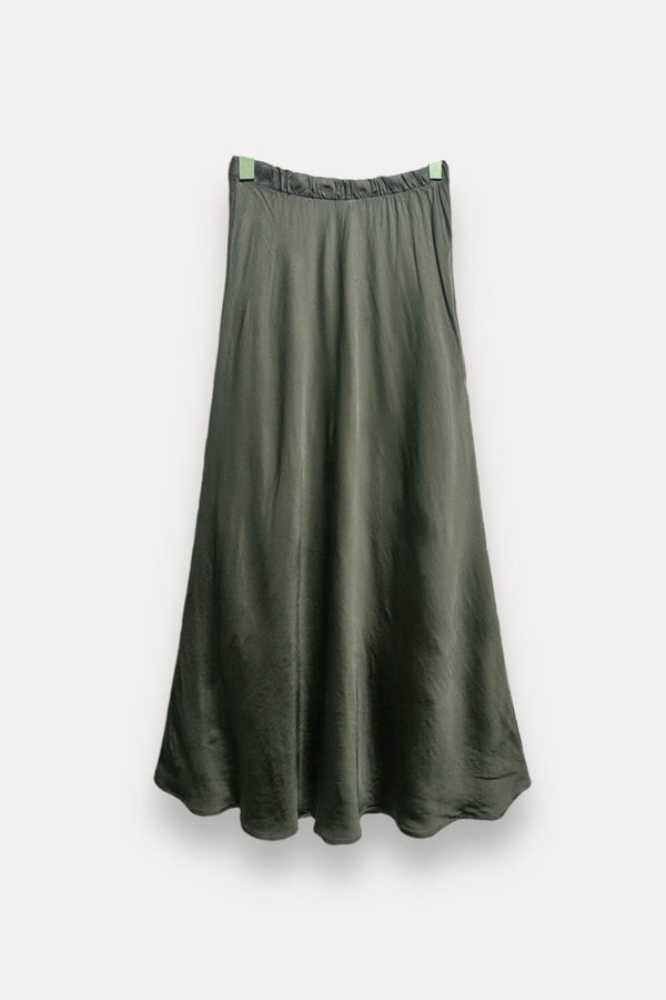 COPE CLOTHING Flowy Satin Long Skirt - Khaki