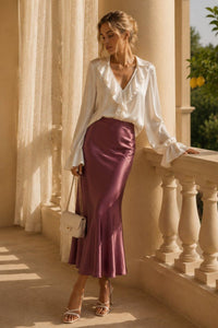 COPE CLOTHING Flowy Satin Long Skirt - Plum