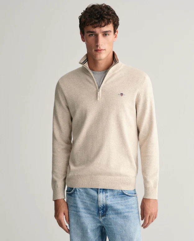 GANT Classic Cotton Half-Zip Sweater - Oat