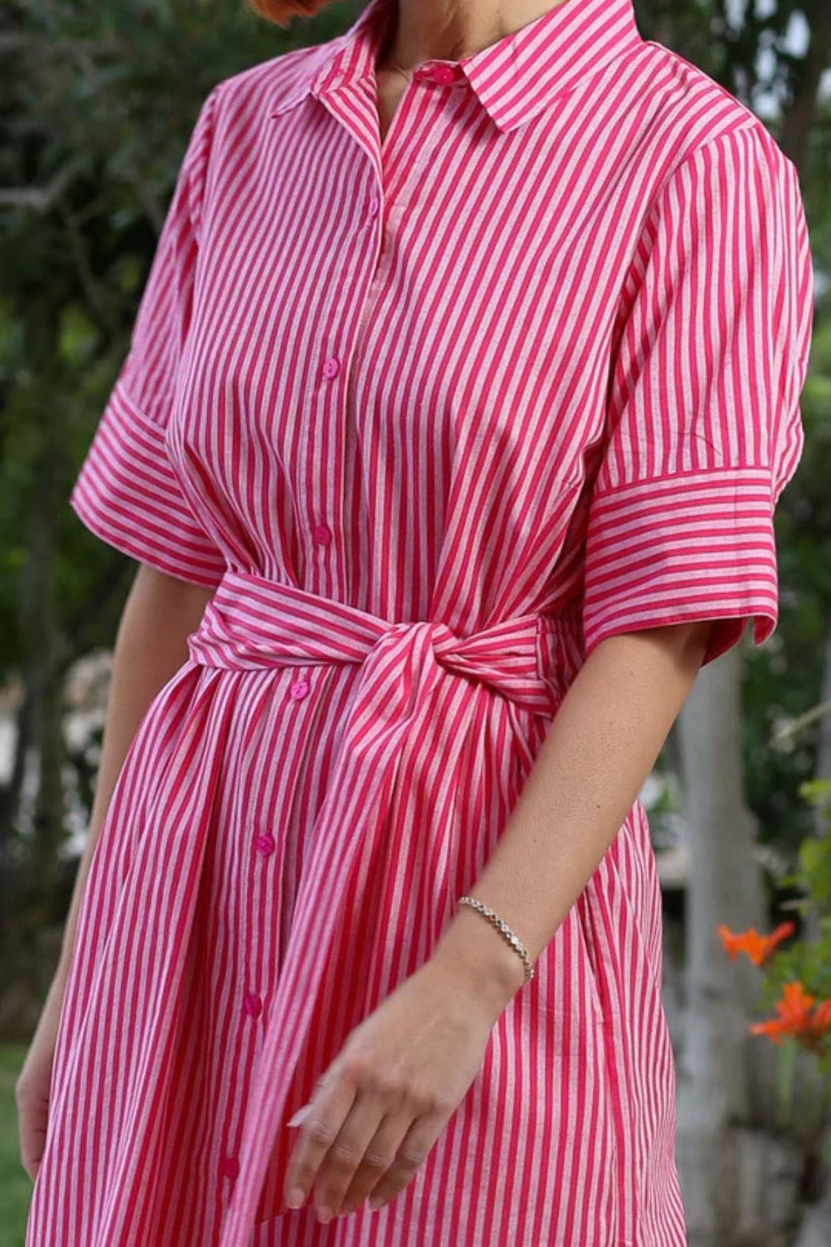 RANT & RAVE Alicia Striped Shirt Dress - Pink
