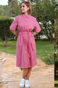 RANT & RAVE Alicia Striped Shirt Dress - Pink