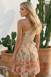 COPE CLOTHING Floral Embroidered One Shoulder Short Tulle Dress