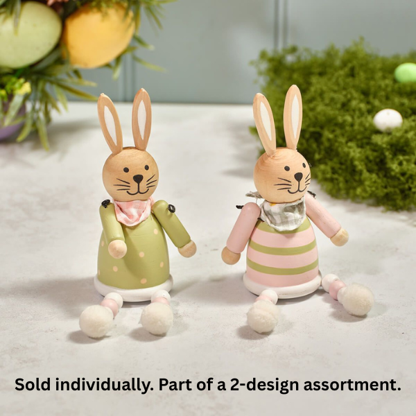 LANGS Easter Wooden Bunny Shelf Sitter with Dangly Legs 16cm - 1Pc