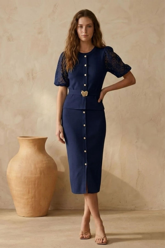 COPE CLOTHING Knit Skirt and Top Set - Navy