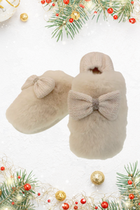 SOMETHING SPECIAL Luxury Soft Knit & Plush Bow Slippers Gift Box - Cream