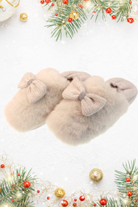 SOMETHING SPECIAL Luxury Soft Knit & Plush Bow Slippers Gift Box - Cream
