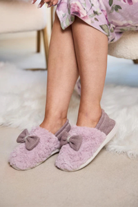 SOMETHING SPECIAL Luxury Soft Knit & Plush Bow Slippers Gift Box - Lilac