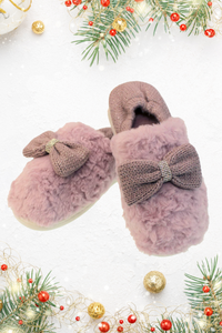SOMETHING SPECIAL Luxury Soft Knit & Plush Bow Slippers Gift Box - Lilac
