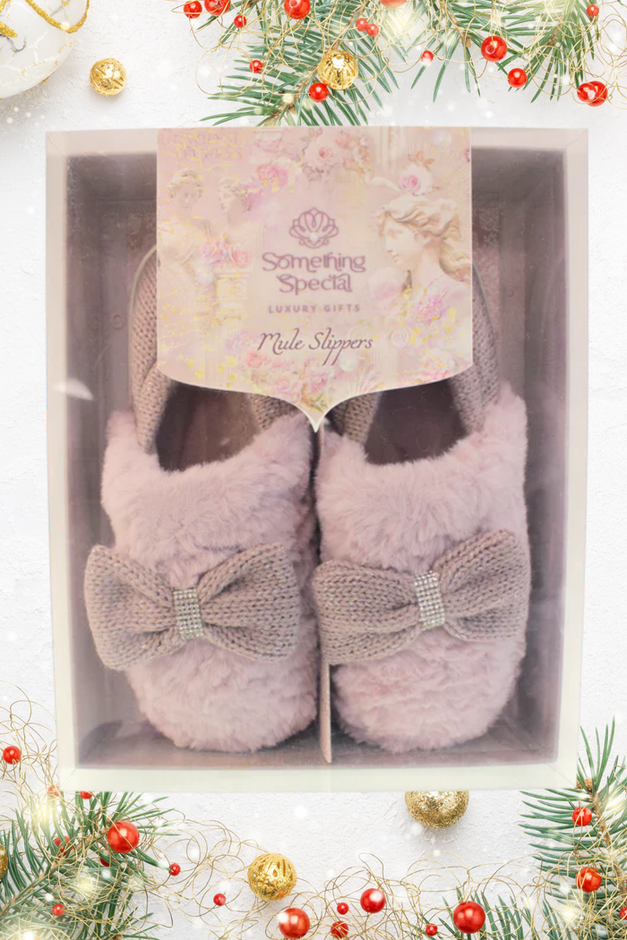 SOMETHING SPECIAL Luxury Soft Knit & Plush Bow Slippers Gift Box - Lilac