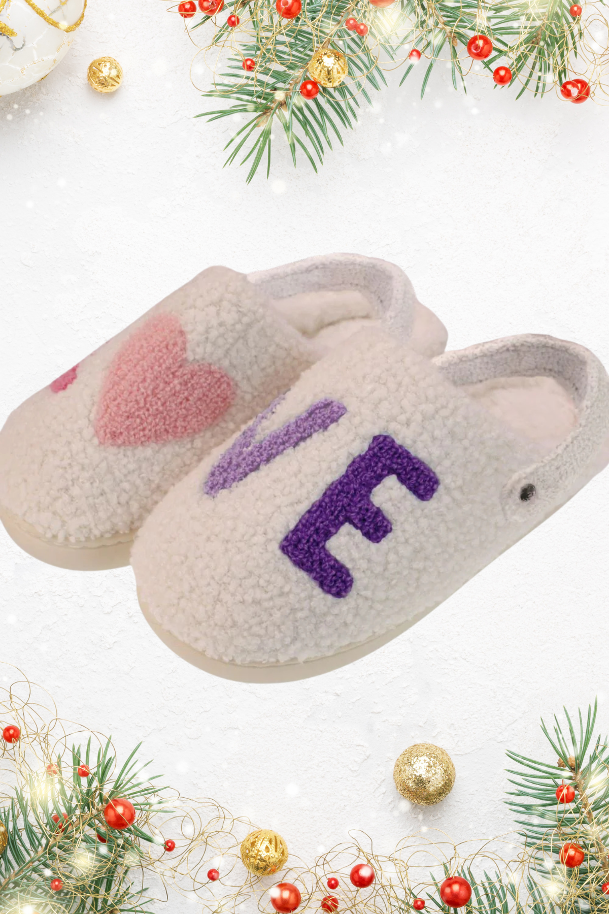 BRANDWELL Slingback Cosy Slippers - Cream/Purple