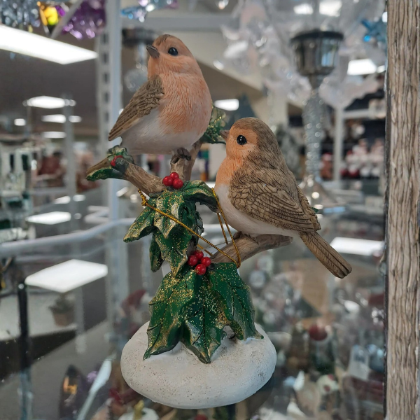 LANGS Double Festive Robin with Holly Figurine