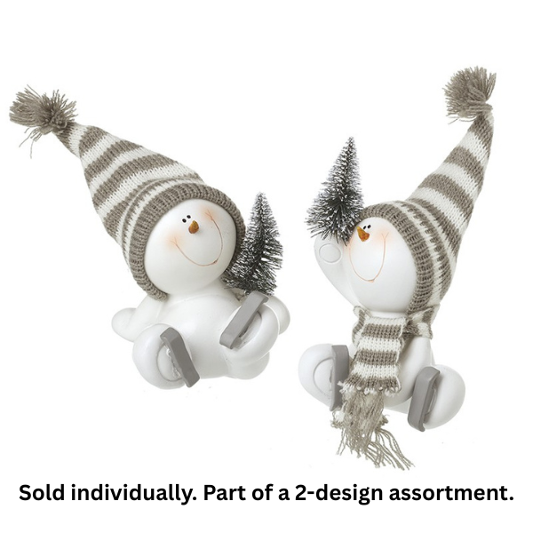 HEAVEN SENDS White Resin Skating Snowman 12cm - 1Pc