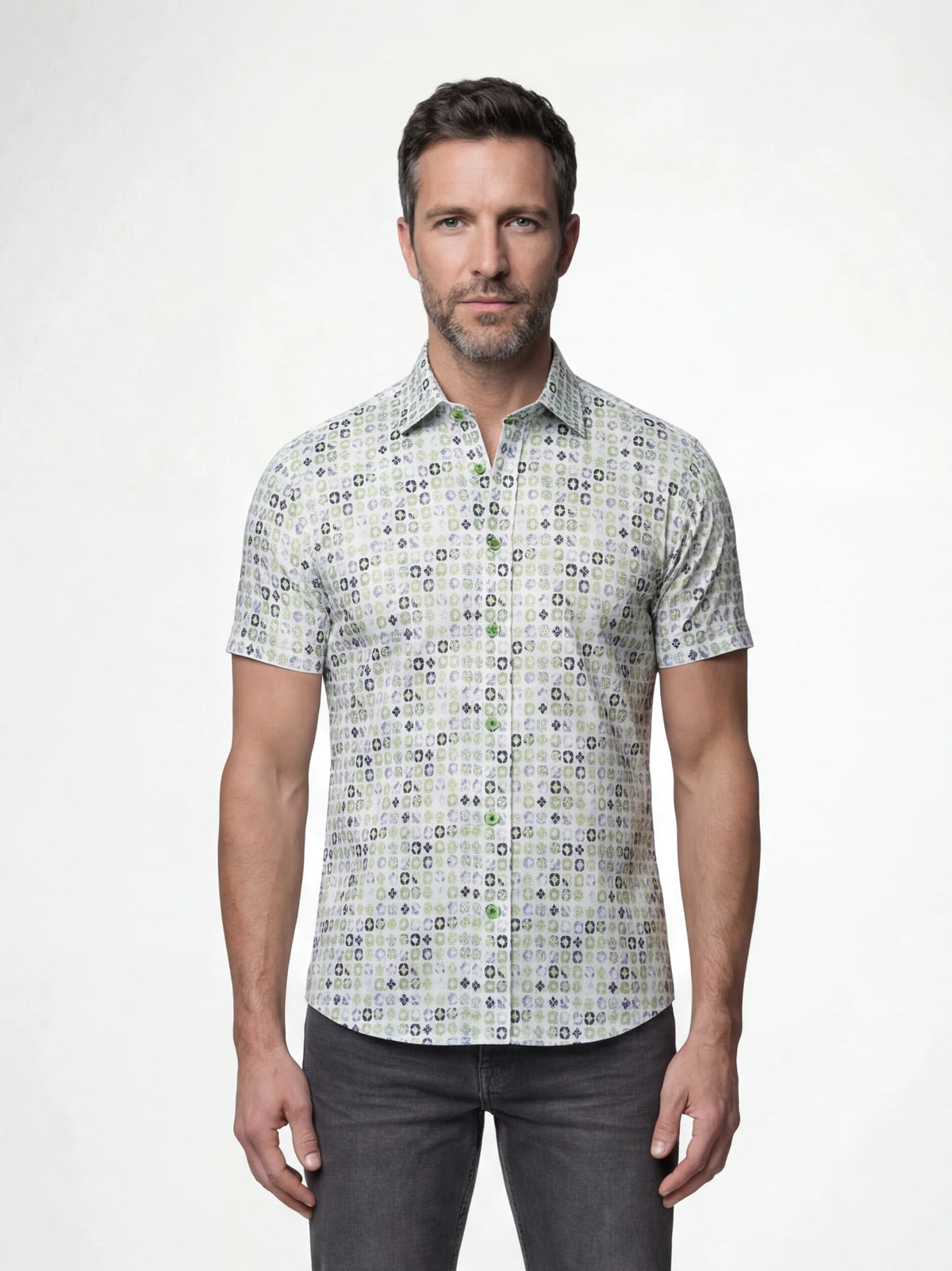 MISH MASH Starburst Short Sleeve Shirt - White/Lime