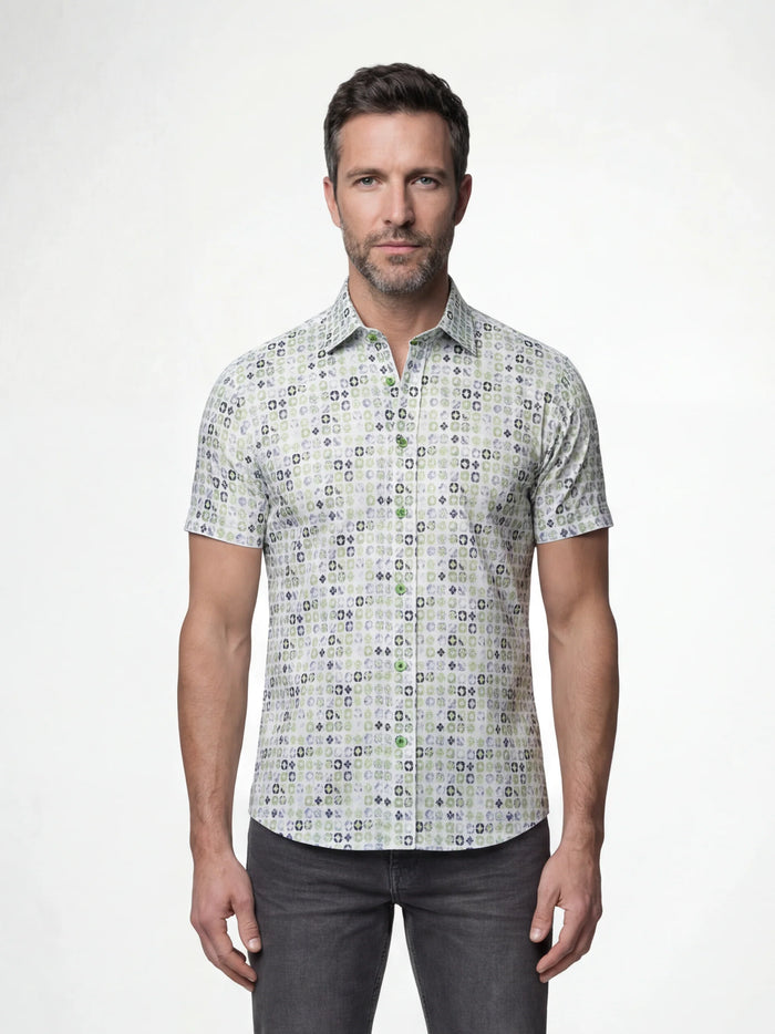 MISH MASH Starburst Short Sleeve Shirt - White/Lime
