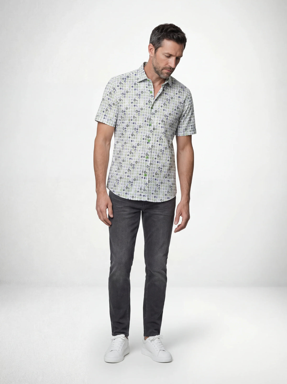 MISH MASH Starburst Short Sleeve Shirt - White/Lime