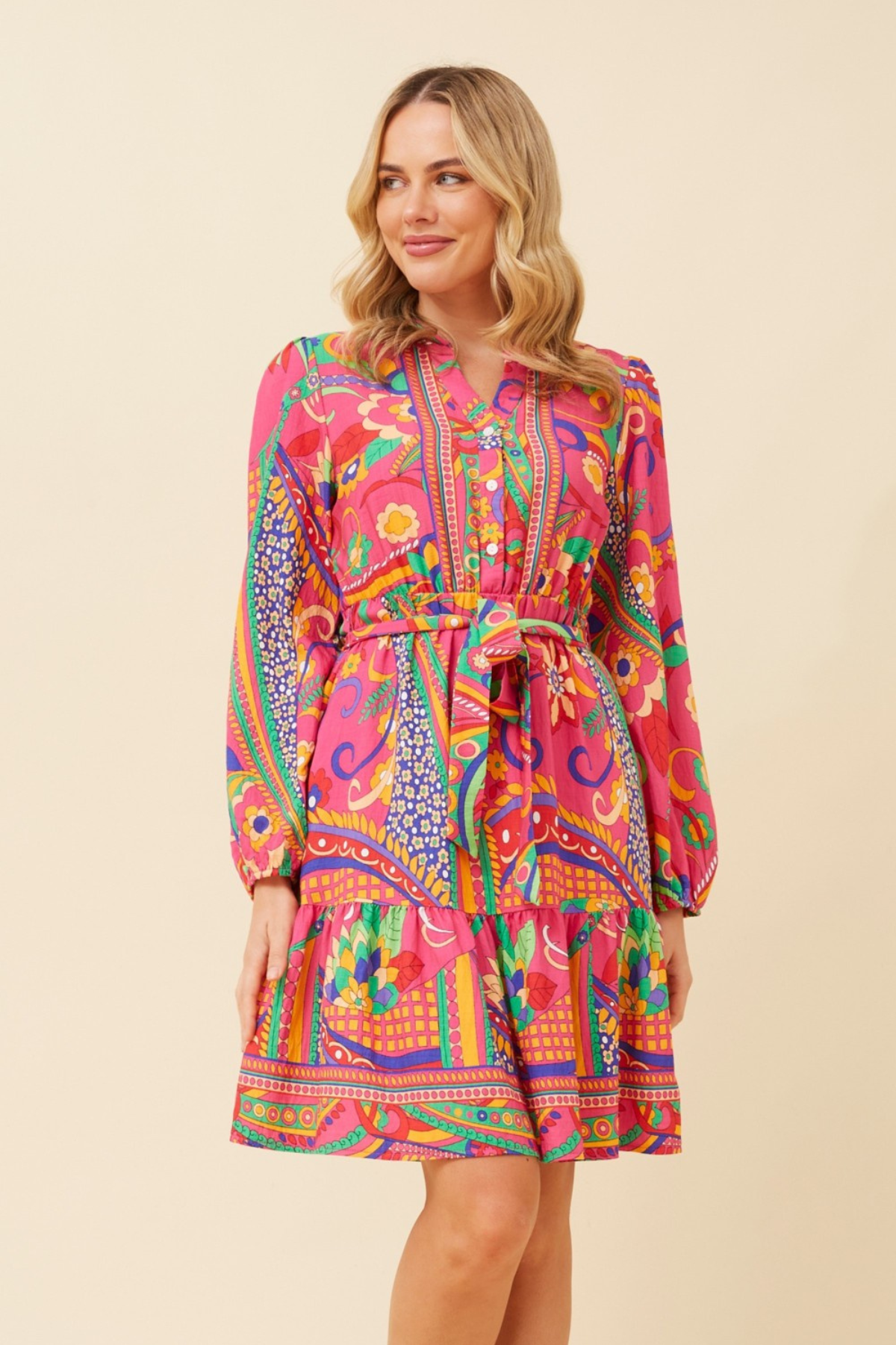 STELLA Printed Shirt Dress - Pink