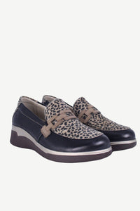 SUAVE Alderney Leopard Print Wedge Slip-On Loafers - Black