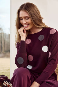SUNDAY Polka Dot Round Neck Jumper - Plum