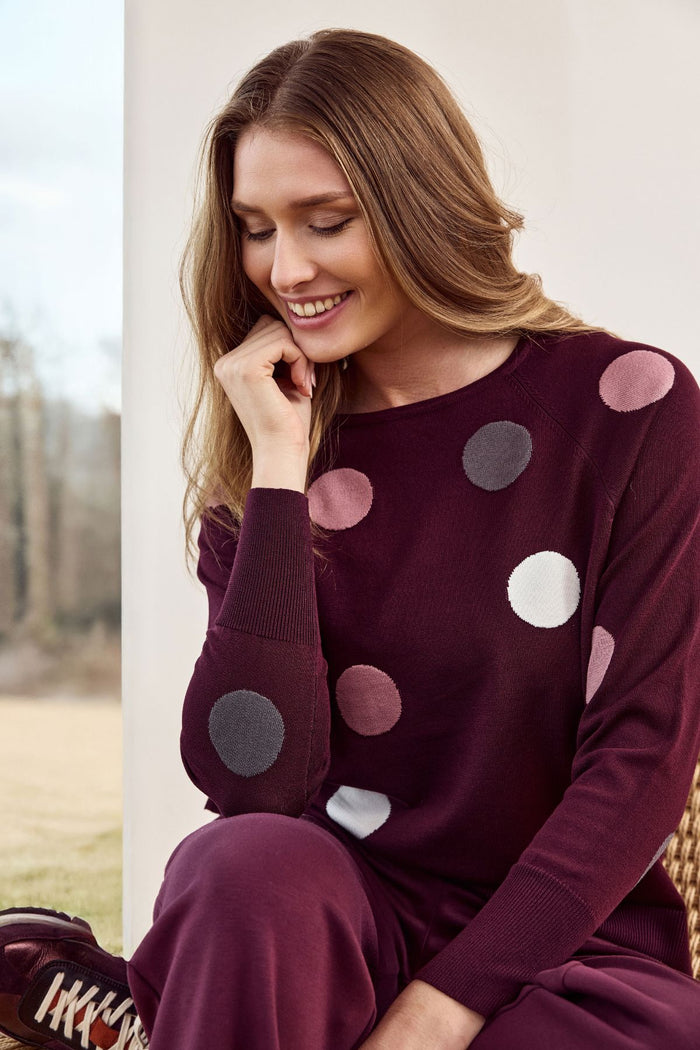 SUNDAY Polka Dot Round Neck Jumper - Plum