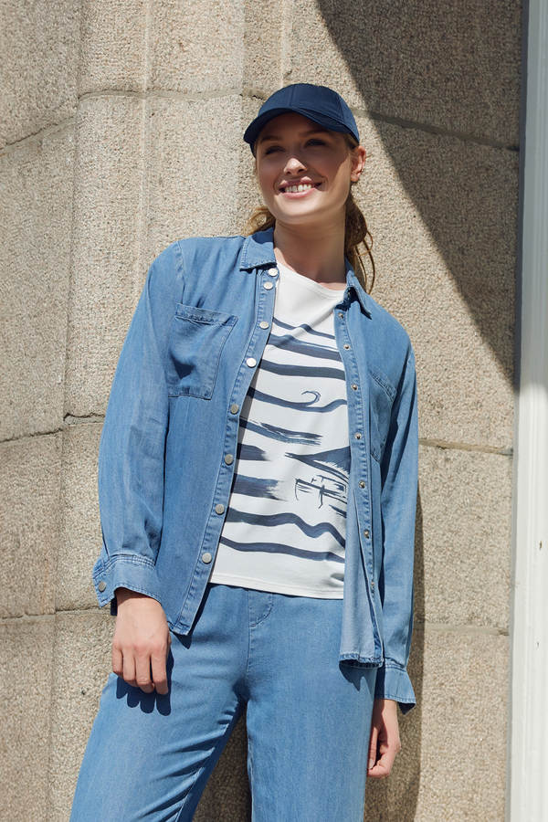 SUNDAY Marine Print T-Shirt - White/Navy