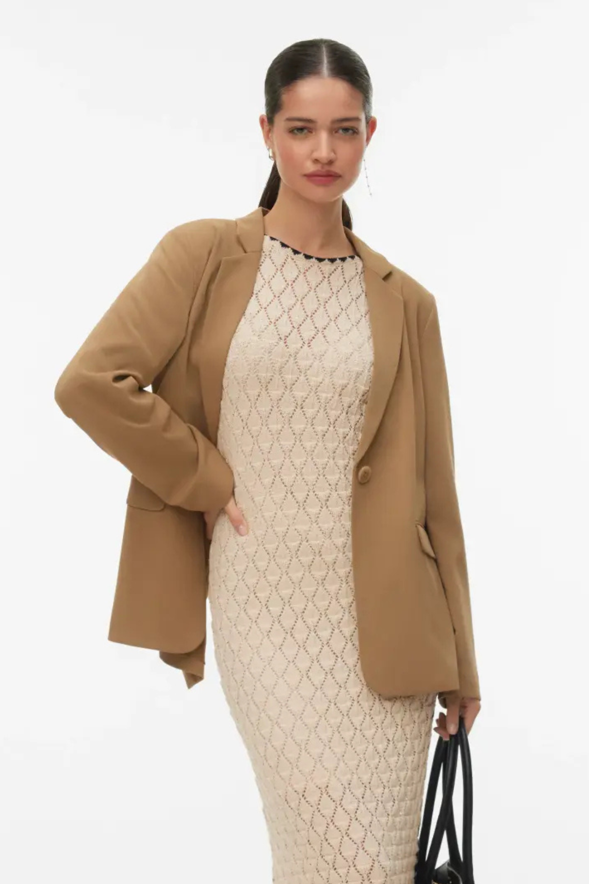 VERO MODA Tena Loose Back Slit Blazer - Tan