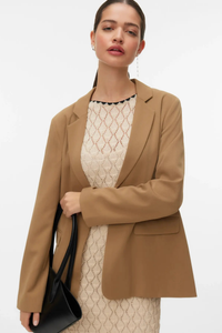 VERO MODA Tena Loose Back Slit Blazer - Tan