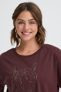 FRANSA Lilianna Cotton Tiger T-shirt - Burgundy