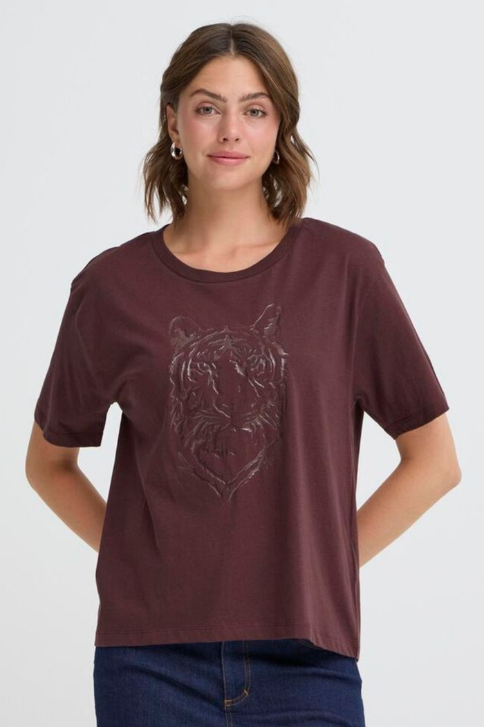 FRANSA Lilianna Cotton Tiger T-shirt - Burgundy