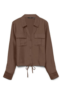VERO MODA Toma Long Sleeve Tie Shirt - Brown