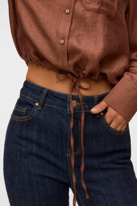 VERO MODA Toma Long Sleeve Tie Shirt - Brown