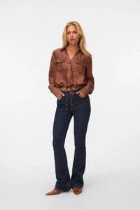 VERO MODA Toma Long Sleeve Tie Shirt - Brown