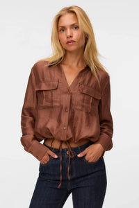 VERO MODA Toma Long Sleeve Tie Shirt - Brown