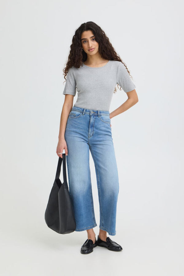 ICHI Twiggy Cropped High Waist Jeans - Light Blue