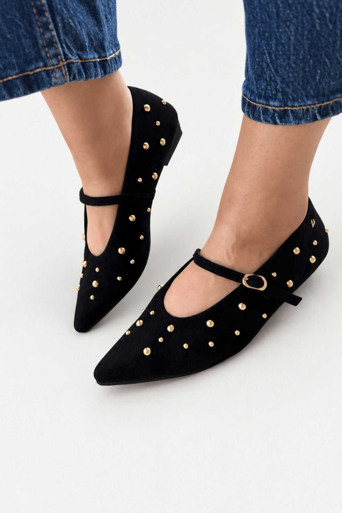 UNA HEALY Picture Window Studded Flats – Black