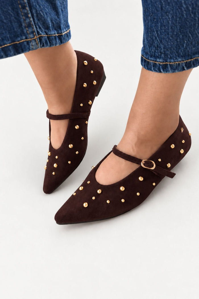 UNA HEALY Picture Window Studded Flats – Brown