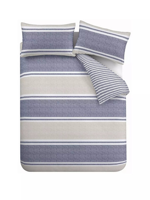 CATHERINE LANSFIELD : Textured Banded Stripe Duvet Cover Set - Blue