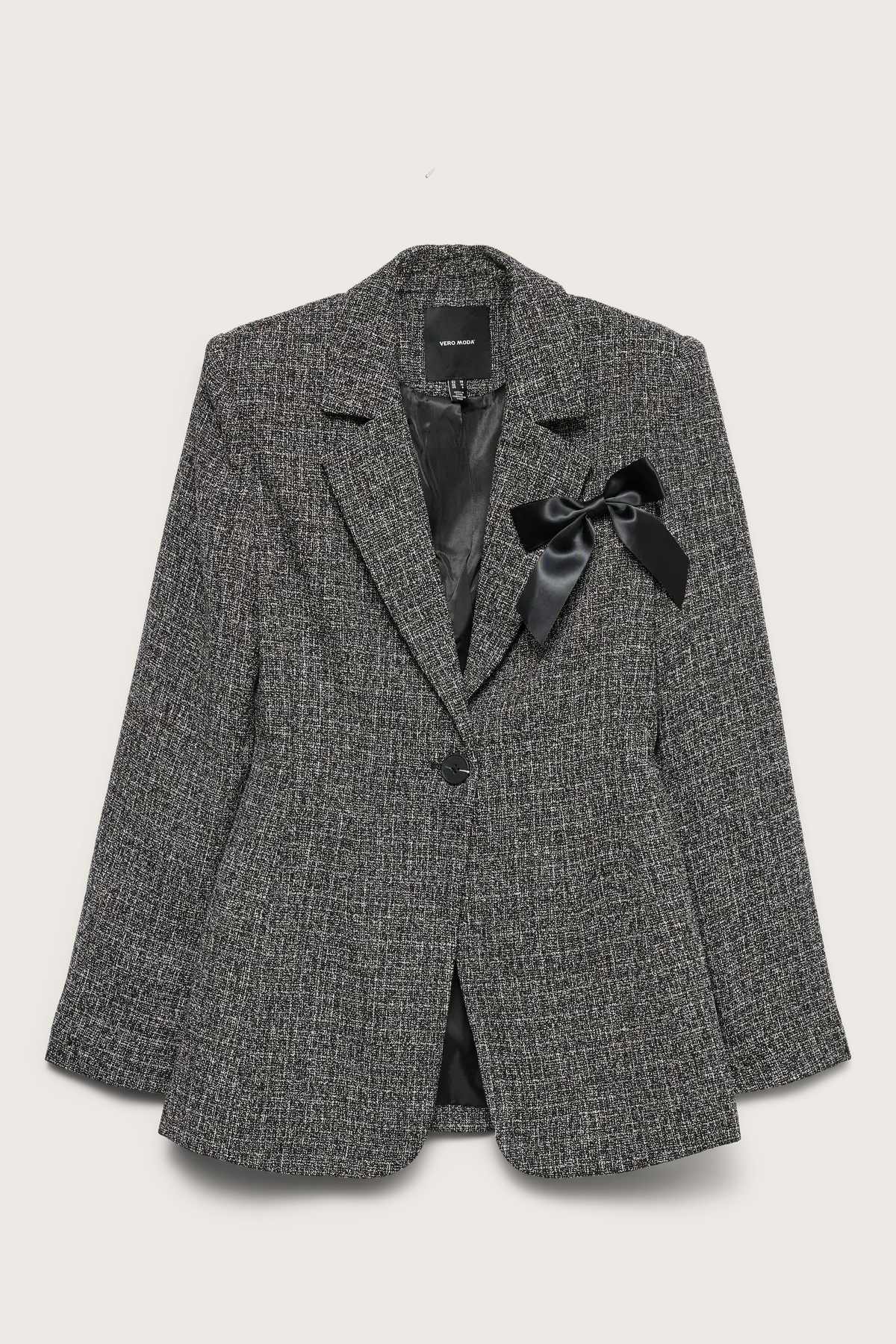 VERO MODA Perle Fitted Bow Blazer - Grey/Black