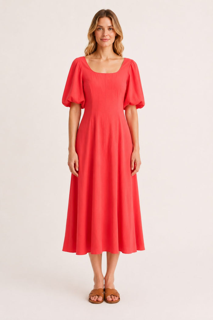 VERO MODA Lauren Puff Sleeve Dress - Red