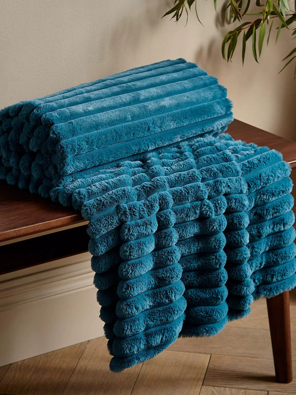 CATHERINE LANSFIELD Cosy Ribbed Blanket Throw - Teal