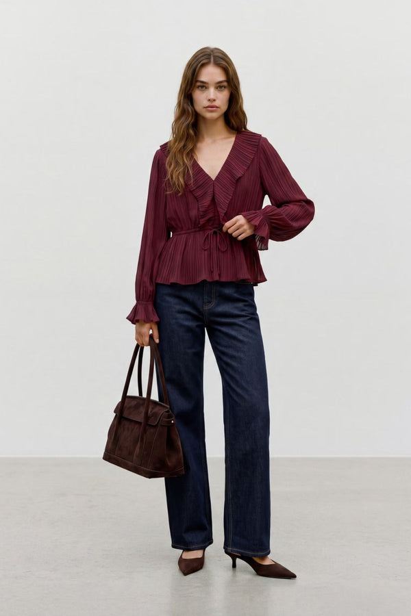 VERO MODA Dora Frill Pleat Blouse - Wine