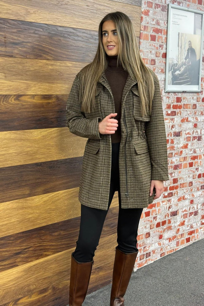 VERO MODA Longline Check High Neck Jacket - Brown Mix