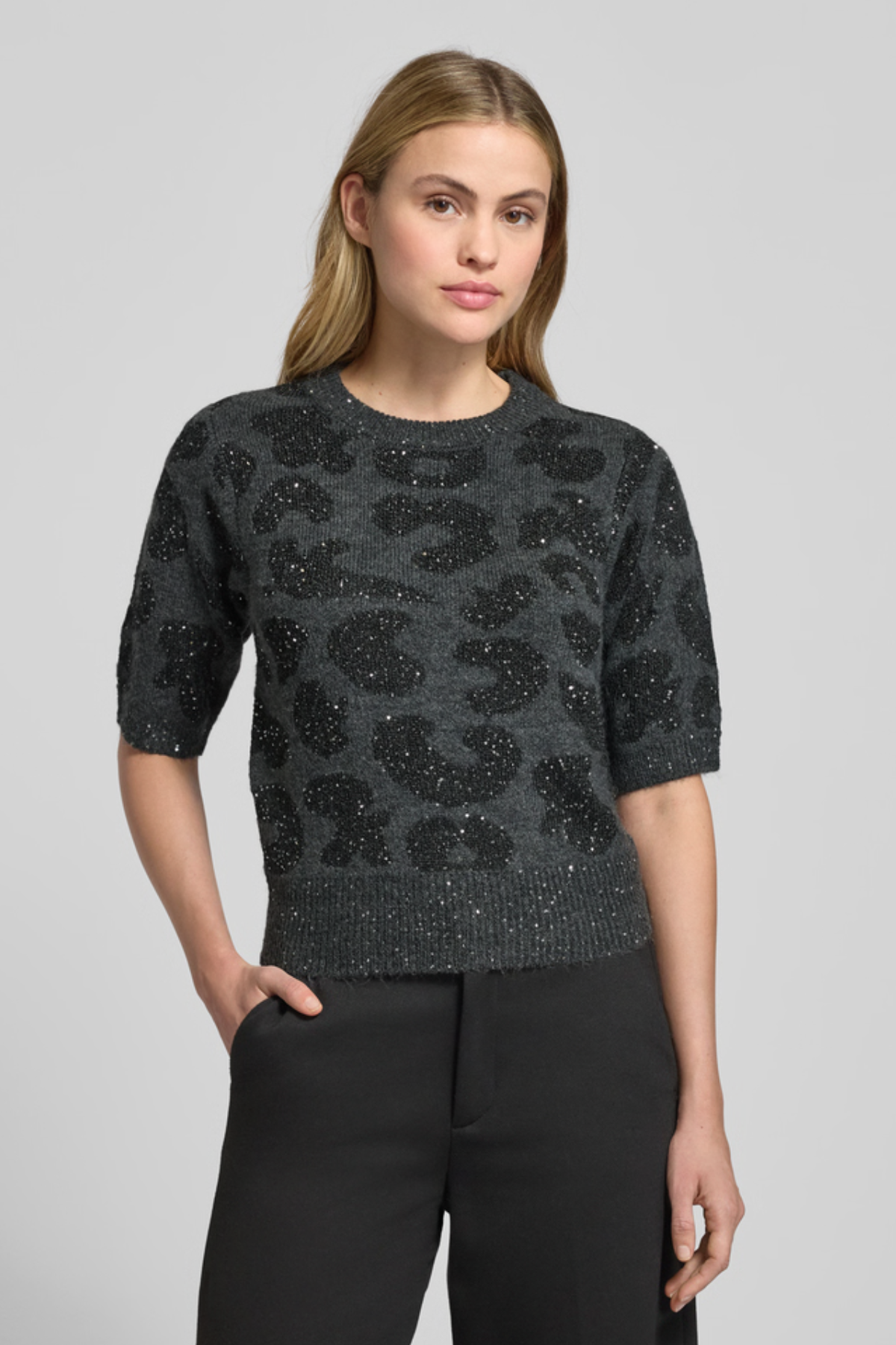 VERO MODA Zuzu Embellished Top - Grey