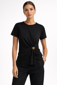 VERO MODA Vira Short Sleeve Twist Top - Black