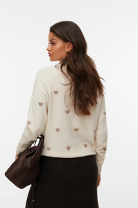 VERO MODA Doffy Intarsia Heart Jumper - Cream