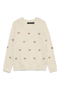 VERO MODA Doffy Intarsia Heart Jumper - Cream