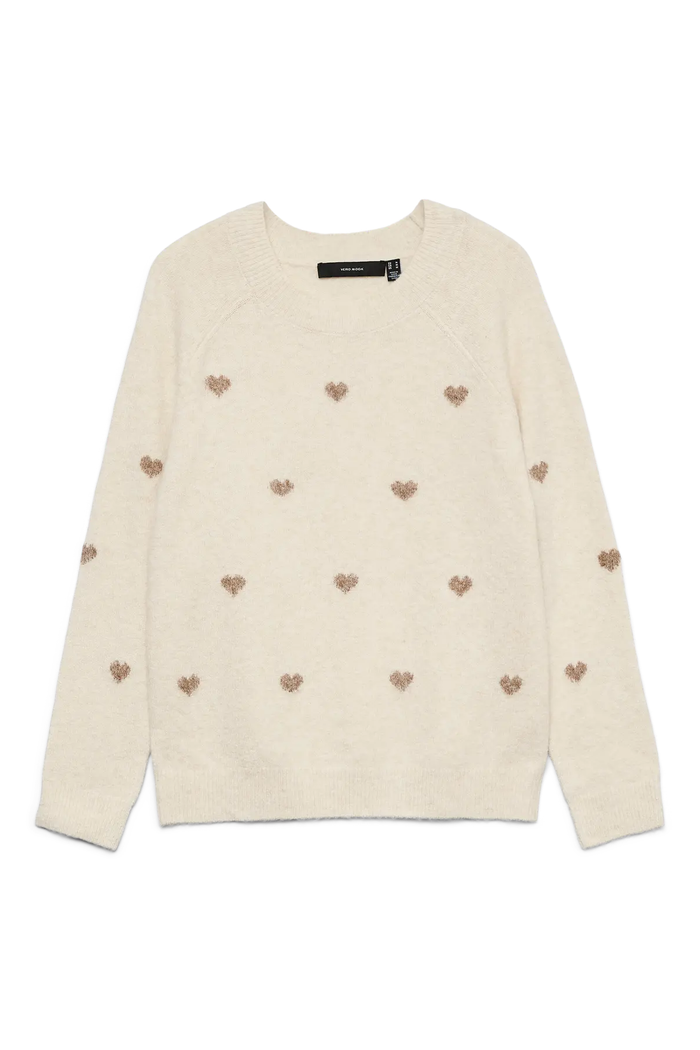 VERO MODA Doffy Intarsia Heart Jumper - Cream