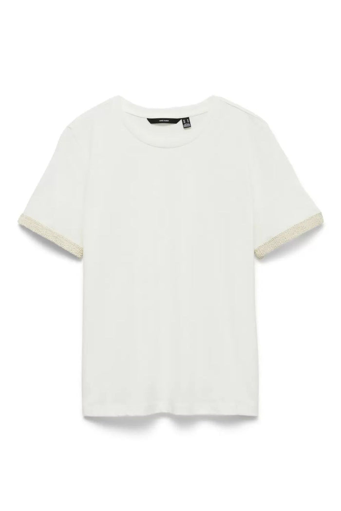 VERO MODA Francis Crochet Sleeve T-Shirt - White