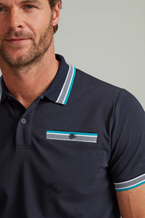 VEDONEIRE Men's Polo With Stripe Rib - Navy