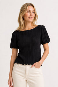 VERO MODA Leika Boat Neck Textured Top - Black