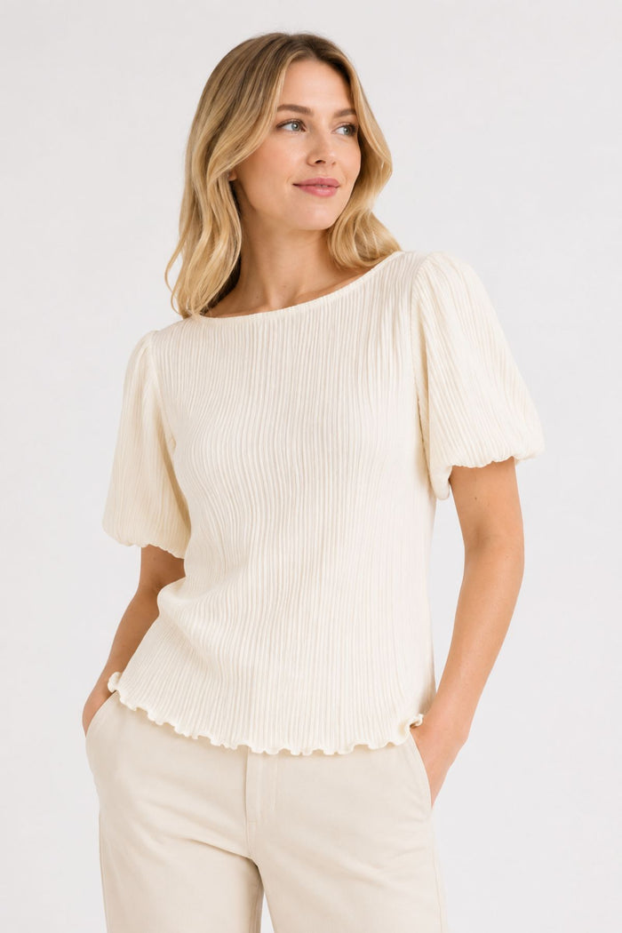 VERO MODA Leika Boat Neck Textured Top - Cream